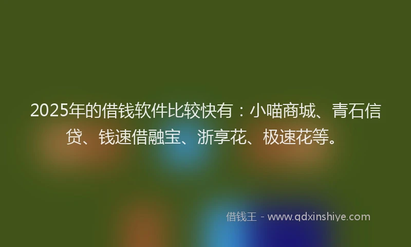 2025年的借钱软件比较快有：小喵商城、青石信贷、钱速借融宝、浙享花、极速花等。