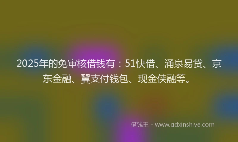 2025年的免审核借钱有：51快借、涌泉易贷、京东金融、翼支付钱包、现金侠融等。