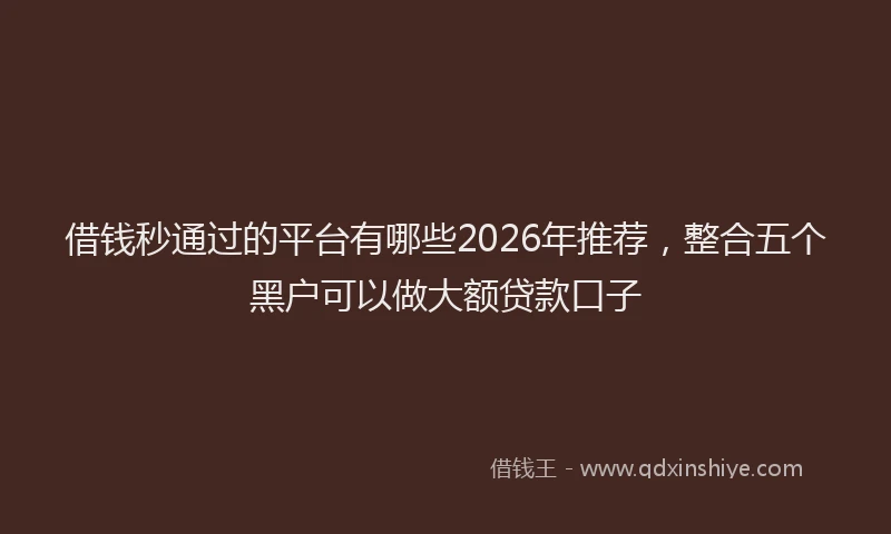 借钱秒通过的平台有哪些2026年推荐，整合五个黑户可以做大额贷款口子