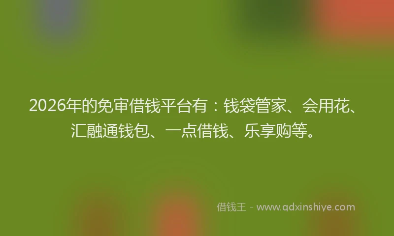2026年的免审借钱平台有：钱袋管家、会用花、汇融通钱包、一点借钱、乐享购等。