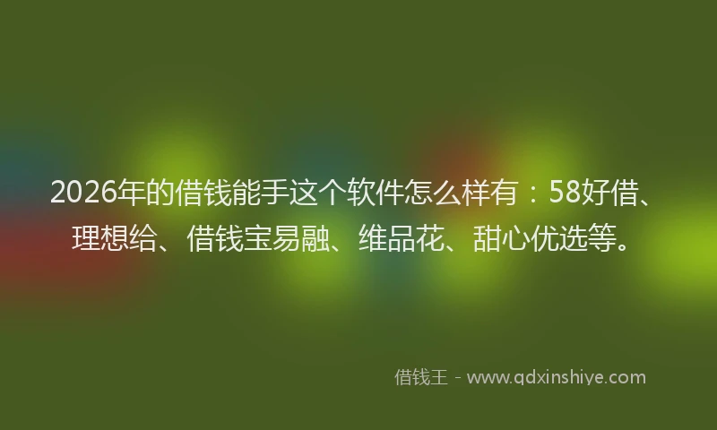 2026年的借钱能手这个软件怎么样有：58好借、理想给、借钱宝易融、维品花、甜心优选等。