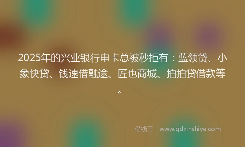 2025年的兴业银行申卡总被秒拒有：蓝领贷、小象快贷、钱速借融途、匠也商城、拍拍贷借款等。
