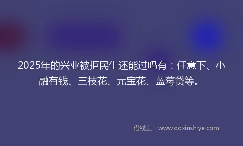 2025年的兴业被拒民生还能过吗有:任意下、小融有钱、三枝花、元宝花、蓝莓贷等。