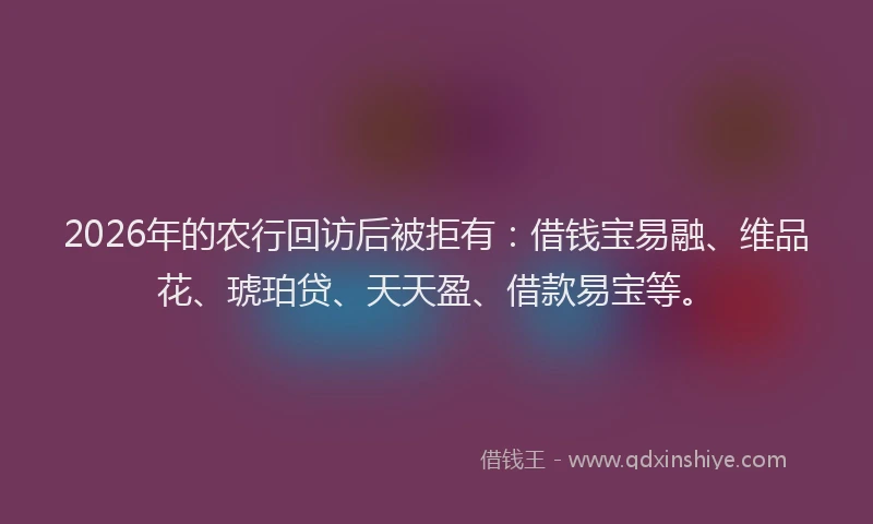 2026年的农行回访后被拒有：借钱宝易融、维品花、琥珀贷、天天盈、借款易宝等。