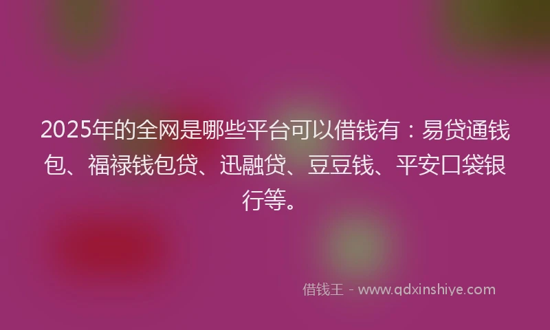2025年的全网是哪些平台可以借钱有：易贷通钱包、福禄钱包贷、迅融贷、豆豆钱、平安口袋银行等。