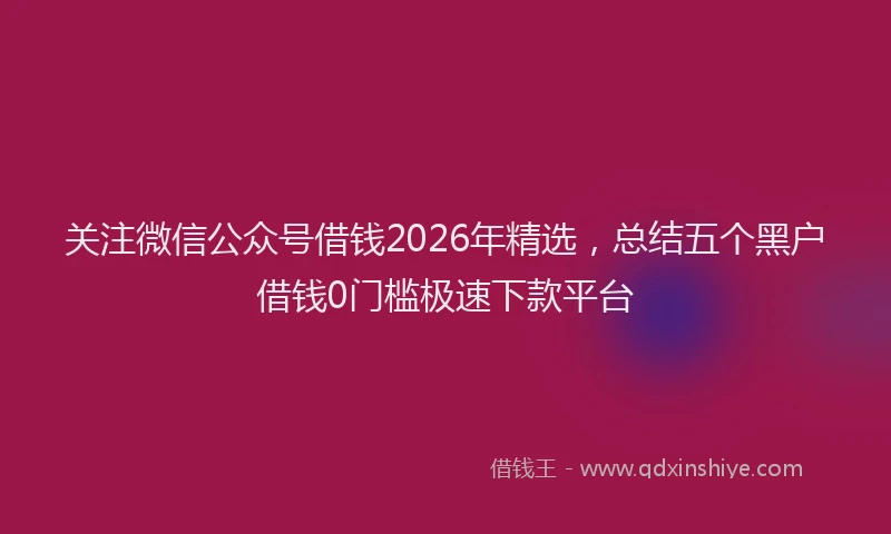 关注微信公众号借钱2026年精选,总结五个黑户借钱0门槛极速下款平台
