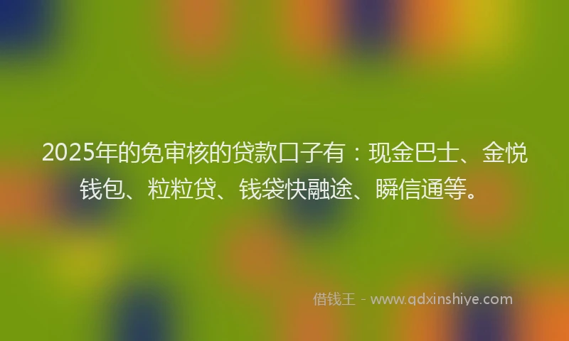 2025年的免审核的贷款口子有:现金巴士、金悦钱包、粒粒贷、钱袋快融途、瞬信通等。