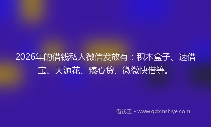 2026年的借钱私人微信发放有：积木盒子、速借宝、天源花、臻心贷、微微快借等。