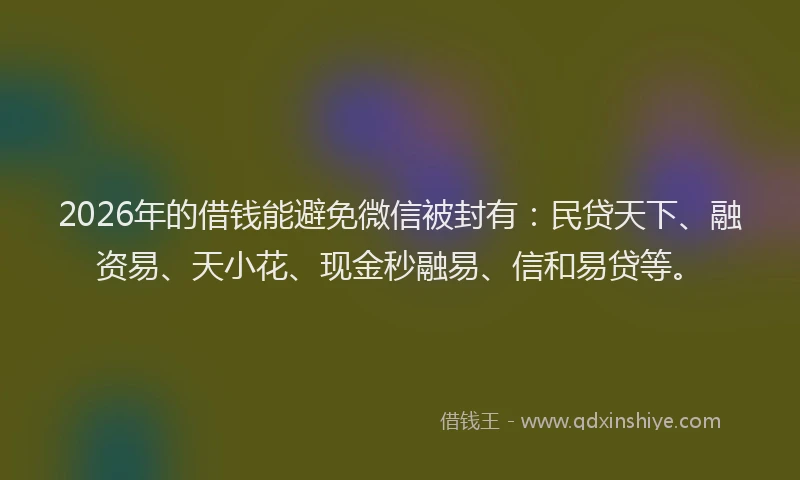 2026年的借钱能避免微信被封有:民贷天下、融资易、天小花、现金秒融易、信和易贷等。