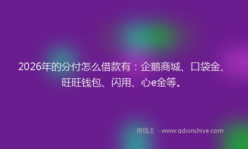2026年的分付怎么借款有：企鹅商城、口袋金、旺旺钱包、闪用、心e金等。