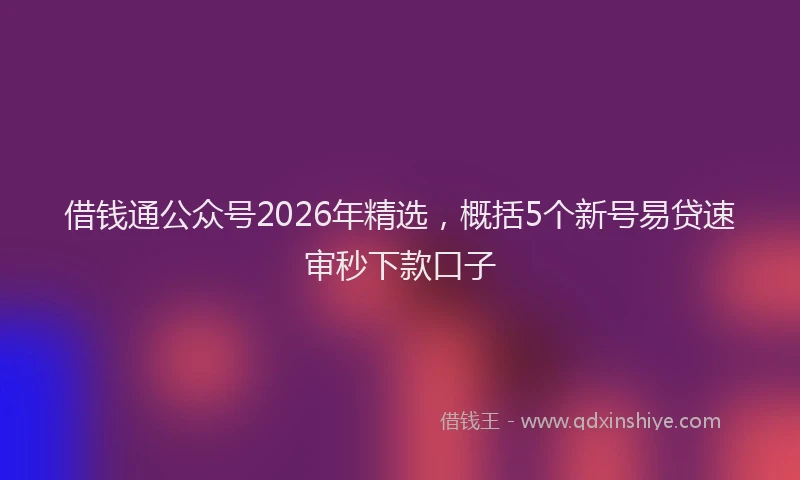 借钱通公众号2026年精选,概括5个新号易贷速审秒下款口子