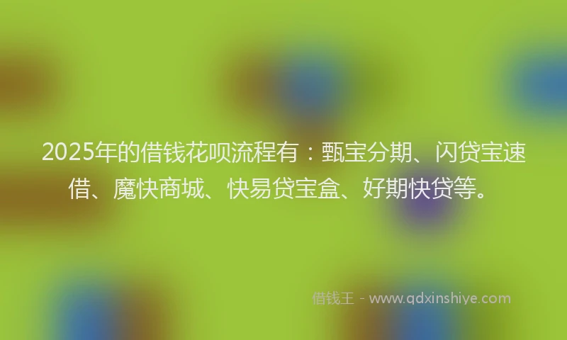 2025年的借钱花呗流程有：甄宝分期、闪贷宝速借、魔快商城、快易贷宝盒、好期快贷等。