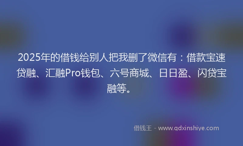 2025年的借钱给别人把我删了微信有：借款宝速贷融、汇融Pro钱包、六号商城、日日盈、闪贷宝融等。