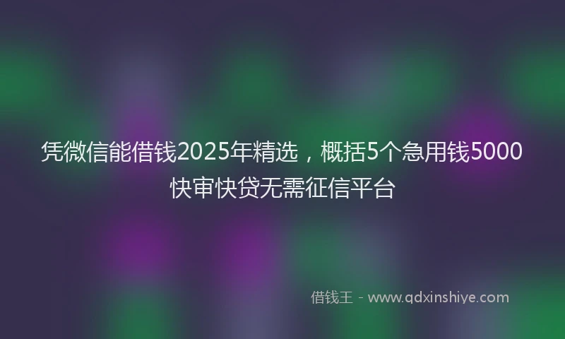 凭微信能借钱2025年精选，概括5个急用钱5000快审快贷无需征信平台