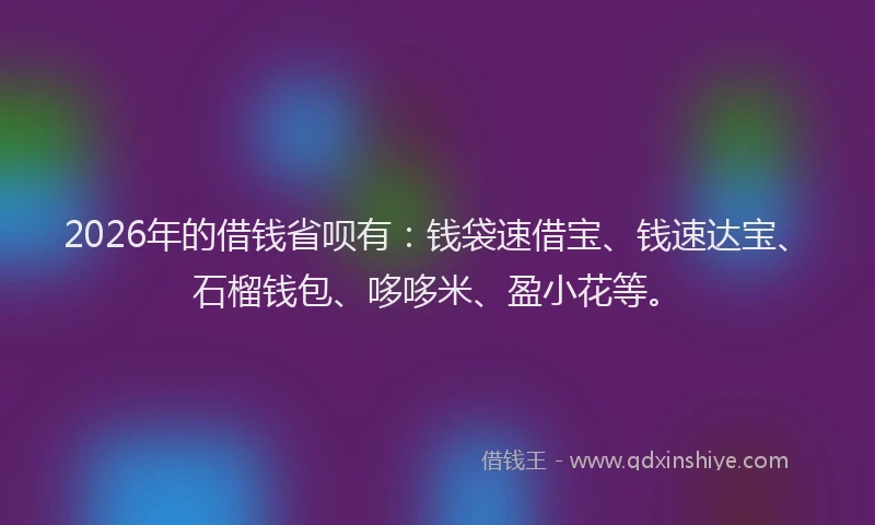 2026年的借钱省呗有:钱袋速借宝、钱速达宝、石榴钱包、哆哆米、盈小花等。