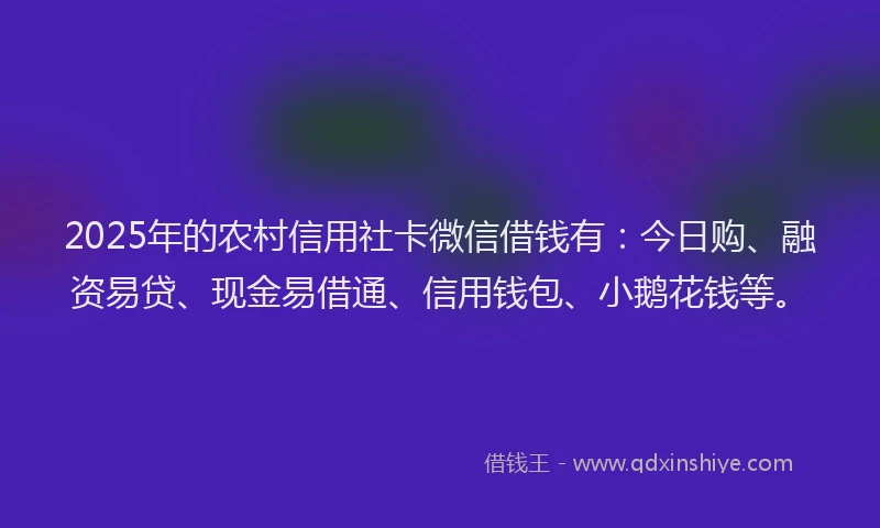 2025年的农村信用社卡微信借钱有：今日购、融资易贷、现金易借通、信用钱包、小鹅花钱等。