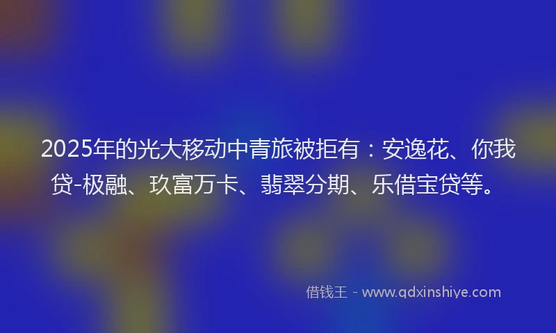 2025年的光大移动中青旅被拒有：安逸花、你我贷-极融、玖富万卡、翡翠分期、乐借宝贷等。