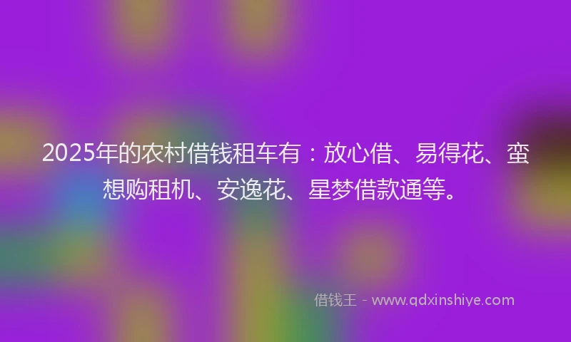 2025年的农村借钱租车有：放心借、易得花、蛮想购租机、安逸花、星梦借款通等。