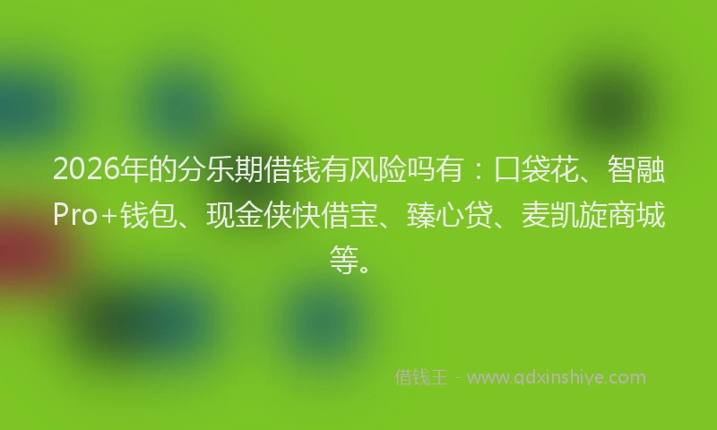 2026年的分乐期借钱有风险吗有：口袋花、智融Pro+钱包、现金侠快借宝、臻心贷、麦凯旋商城等。