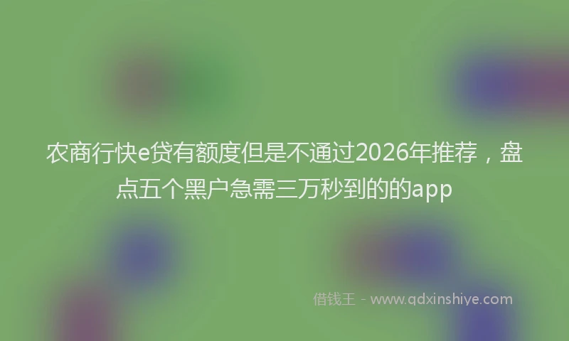 农商行快e贷有额度但是不通过2026年推荐,盘点五个黑户急需三万秒到的的app