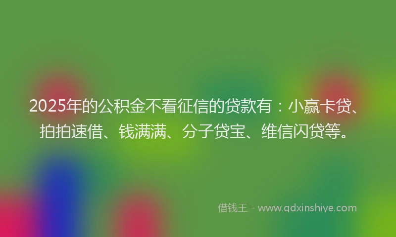 2025年的公积金不看征信的贷款有：小赢卡贷、拍拍速借、钱满满、分子贷宝、维信闪贷等。