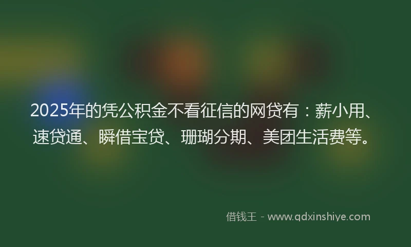 2025年的凭公积金不看征信的网贷有:薪小用、速贷通、瞬借宝贷、珊瑚分期、美团生活费等。