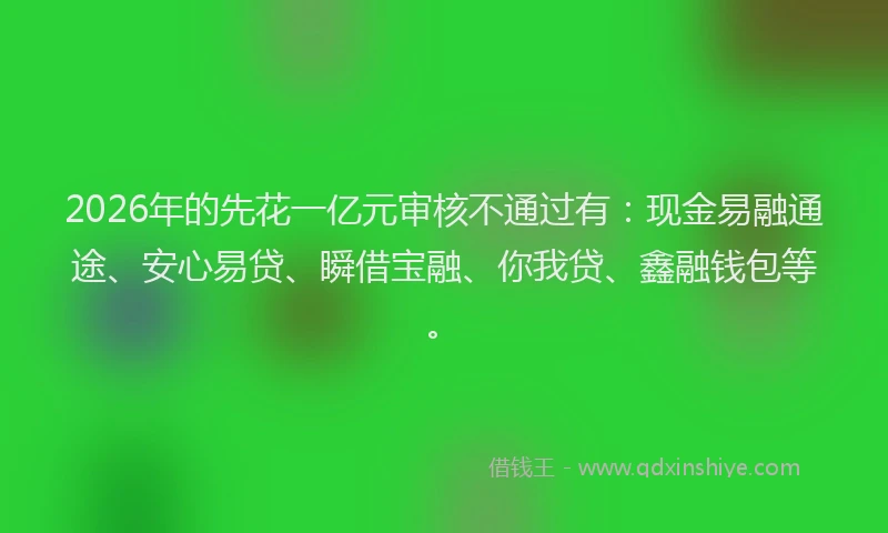 2026年的先花一亿元审核不通过有：现金易融通途、安心易贷、瞬借宝融、你我贷、鑫融钱包等。