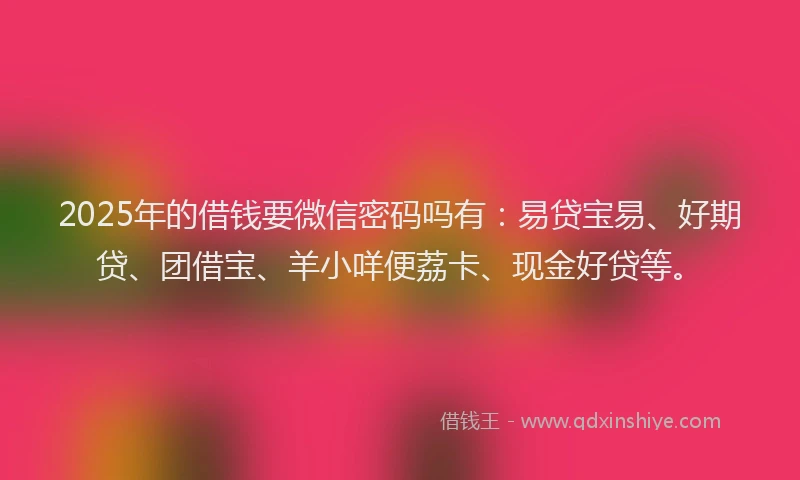 2025年的借钱要微信密码吗有：易贷宝易、好期贷、团借宝、羊小咩便荔卡、现金好贷等。