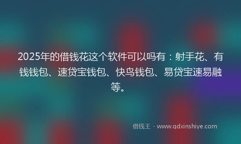 2025年的借钱花这个软件可以吗有：射手花、有钱钱包、速贷宝钱包、快鸟钱包、易贷宝速易融等。