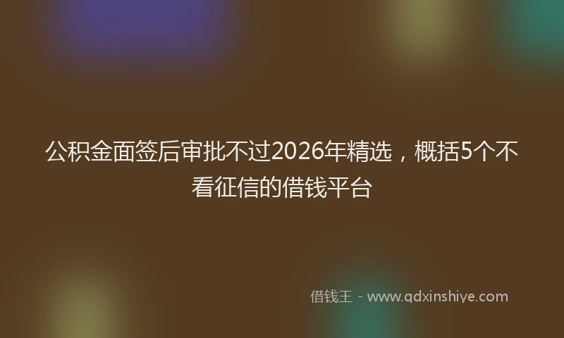 公积金面签后审批不过2026年精选，概括5个不看征信的借钱平台