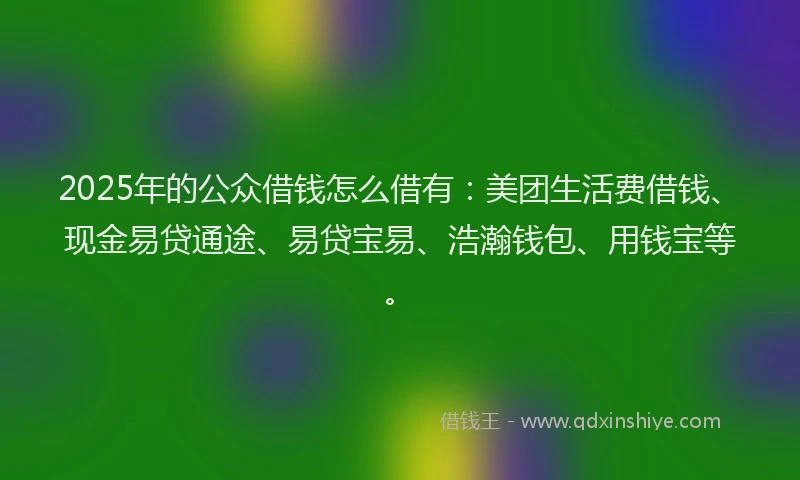 2025年的公众借钱怎么借有：美团生活费借钱、现金易贷通途、易贷宝易、浩瀚钱包、用钱宝等。