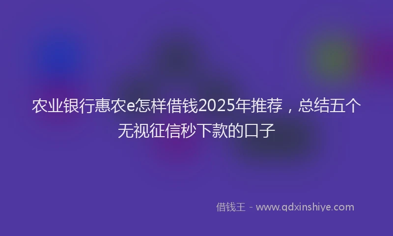 农业银行惠农e怎样借钱2025年推荐,总结五个无视征信秒下款的口子