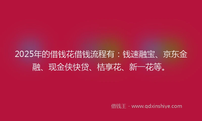 2025年的借钱花借钱流程有：钱速融宝、京东金融、现金侠快贷、桔享花、新一花等。