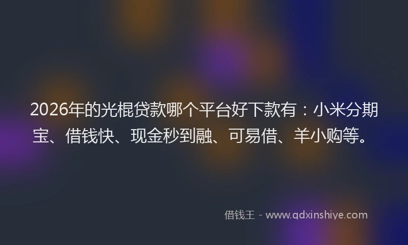 2026年的光棍贷款哪个平台好下款有：小米分期宝、借钱快、现金秒到融、可易借、羊小购等。