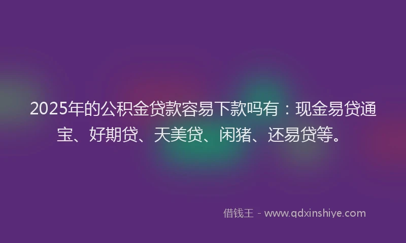 2025年的公积金贷款容易下款吗有：现金易贷通宝、好期贷、天美贷、闲猪、还易贷等。