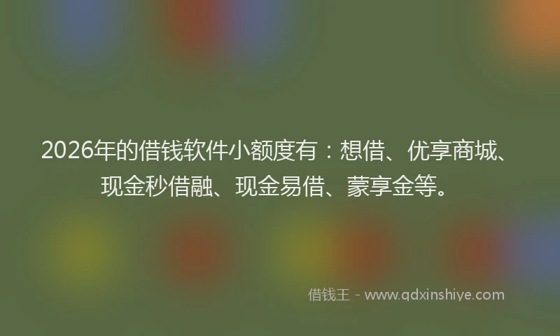 2026年的借钱软件小额度有：想借、优享商城、现金秒借融、现金易借、蒙享金等。