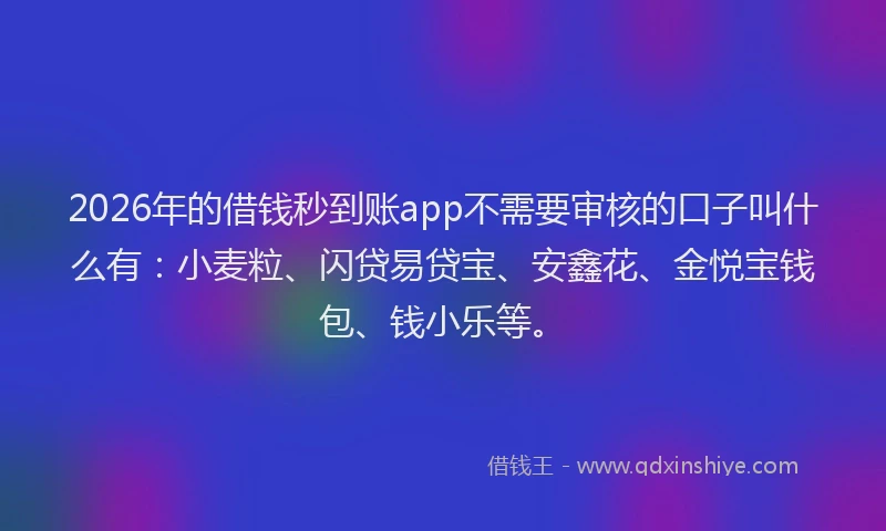 2026年的借钱秒到账app不需要审核的口子叫什么有：小麦粒、闪贷易贷宝、安鑫花、金悦宝钱包、钱小乐等。