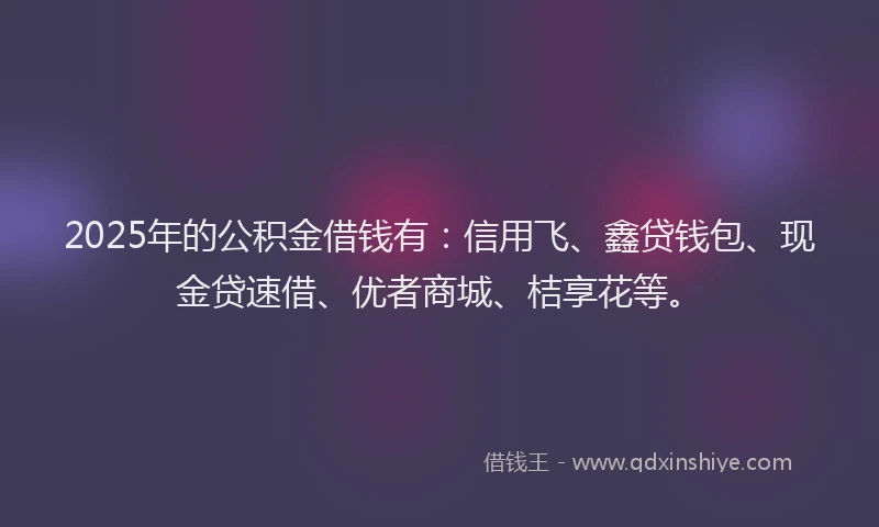 2025年的公积金借钱有：信用飞、鑫贷钱包、现金贷速借、优者商城、桔享花等。