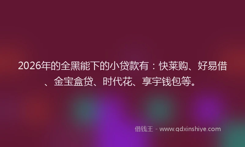 2026年的全黑能下的小贷款有：快莱购、好易借、金宝盒贷、时代花、享宇钱包等。