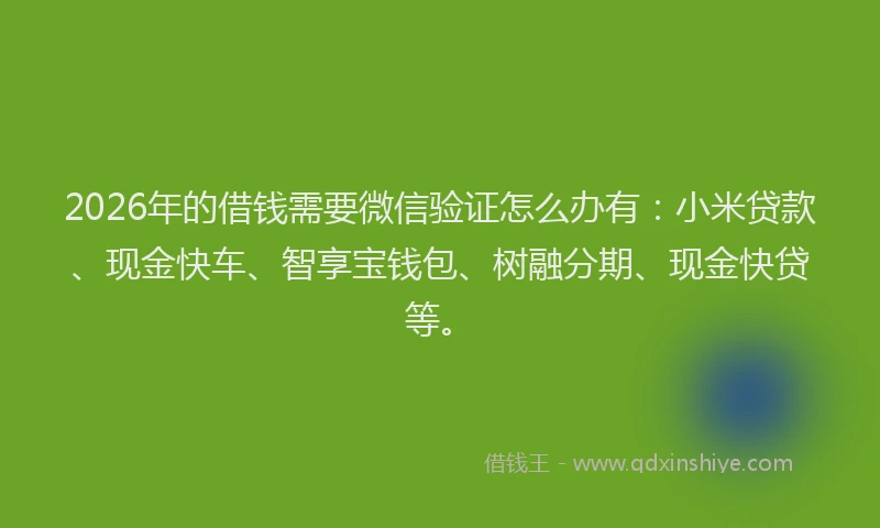 2026年的借钱需要微信验证怎么办有：小米贷款、现金快车、智享宝钱包、树融分期、现金快贷等。
