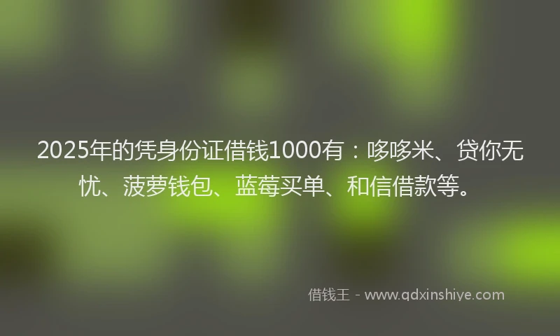 2025年的凭身份证借钱1000有：哆哆米、贷你无忧、菠萝钱包、蓝莓买单、和信借款等。