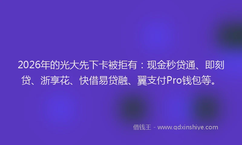 2026年的光大先下卡被拒有：现金秒贷通、即刻贷、浙享花、快借易贷融、翼支付Pro钱包等。