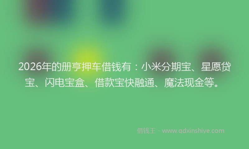 2026年的册亨押车借钱有:小米分期宝、星愿贷宝、闪电宝盒、借款宝快融通、魔法现金等。