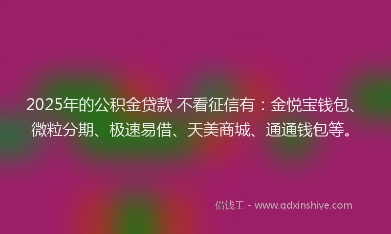 2025年的公积金贷款 不看征信有：金悦宝钱包、微粒分期、极速易借、天美商城、通通钱包等。