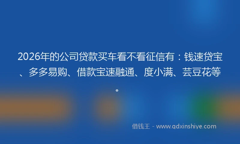 2026年的公司贷款买车看不看征信有：钱速贷宝、多多易购、借款宝速融通、度小满、芸豆花等。