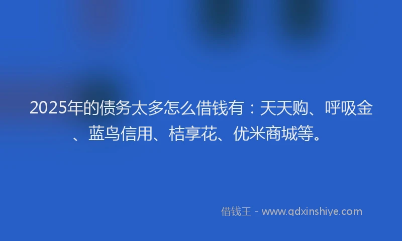 2025年的债务太多怎么借钱有:天天购、呼吸金、蓝鸟信用、桔享花、优米商城等。
