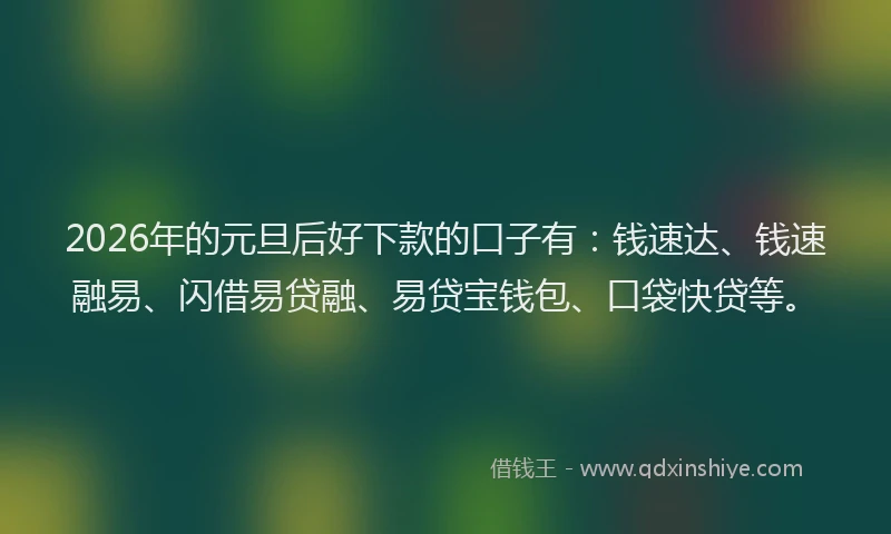 2026年的元旦后好下款的口子有：钱速达、钱速融易、闪借易贷融、易贷宝钱包、口袋快贷等。