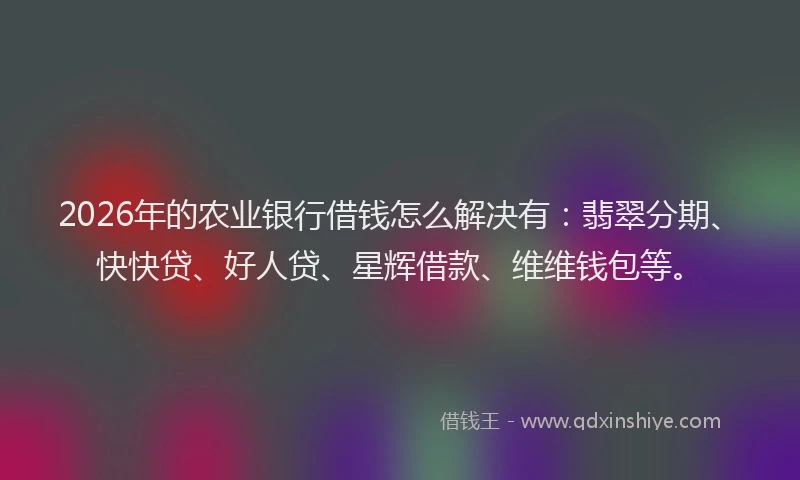 2026年的农业银行借钱怎么解决有:翡翠分期、快快贷、好人贷、星辉借款、维维钱包等。