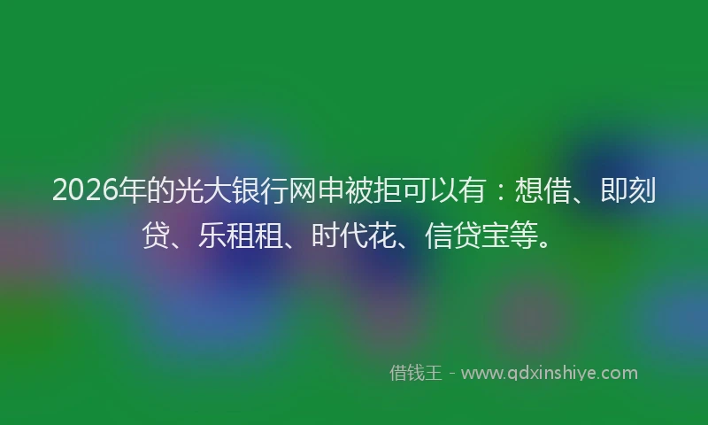 2026年的光大银行网申被拒可以有：想借、即刻贷、乐租租、时代花、信贷宝等。
