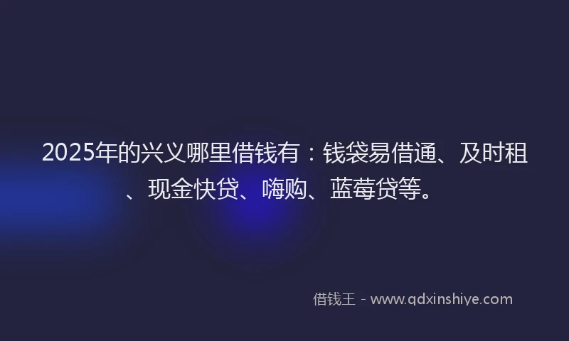2025年的兴义哪里借钱有:钱袋易借通、及时租、现金快贷、嗨购、蓝莓贷等。